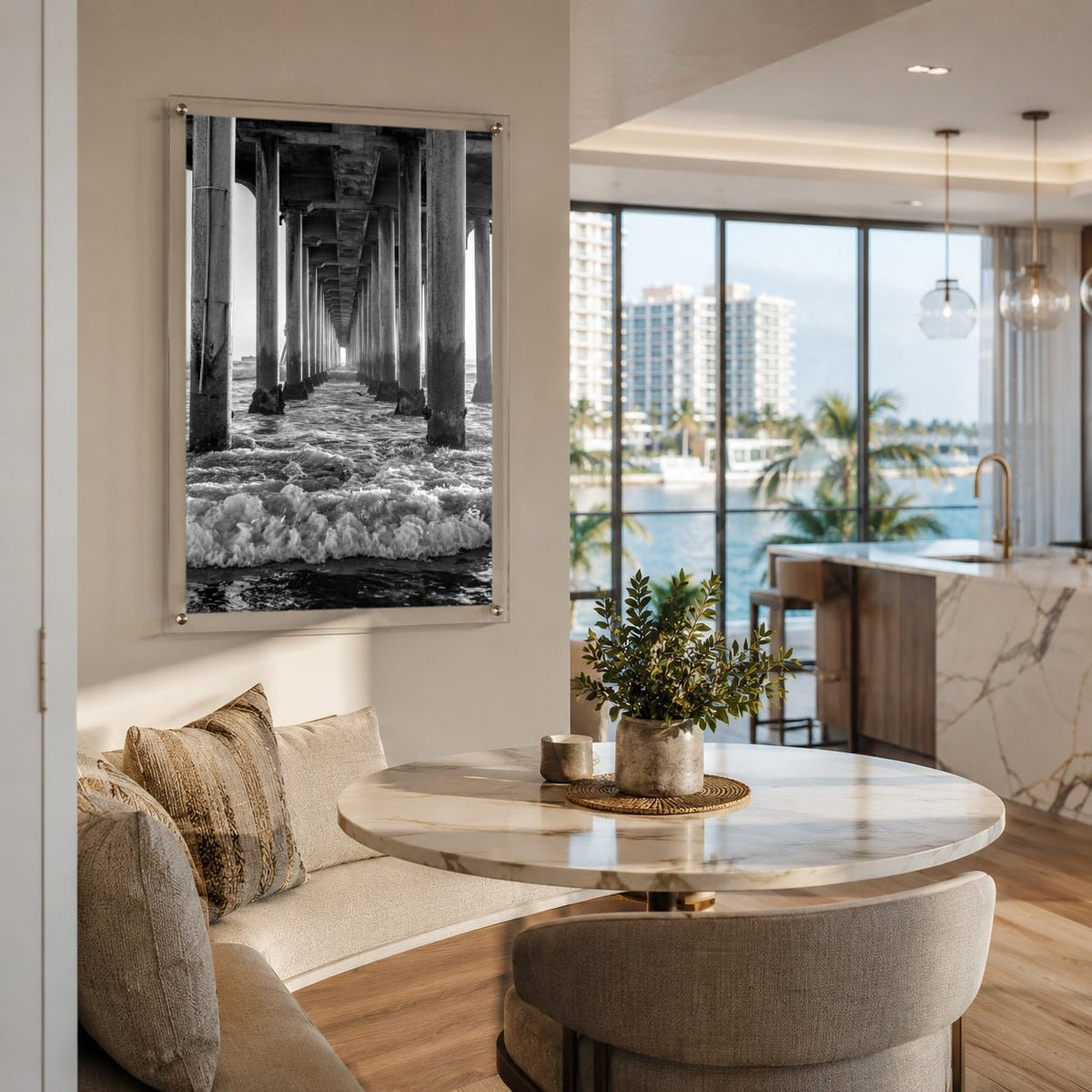 Between the Breakers Black & White Acrylic Wall Art Print