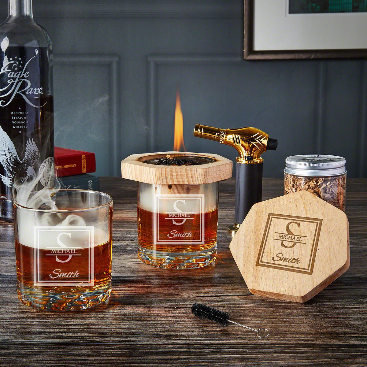 Black Diamond Personalized 7pc Whiskey Smoker Kit with Two Glasses