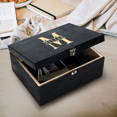 Black Personalized Memory Keepsake Box - Wooden