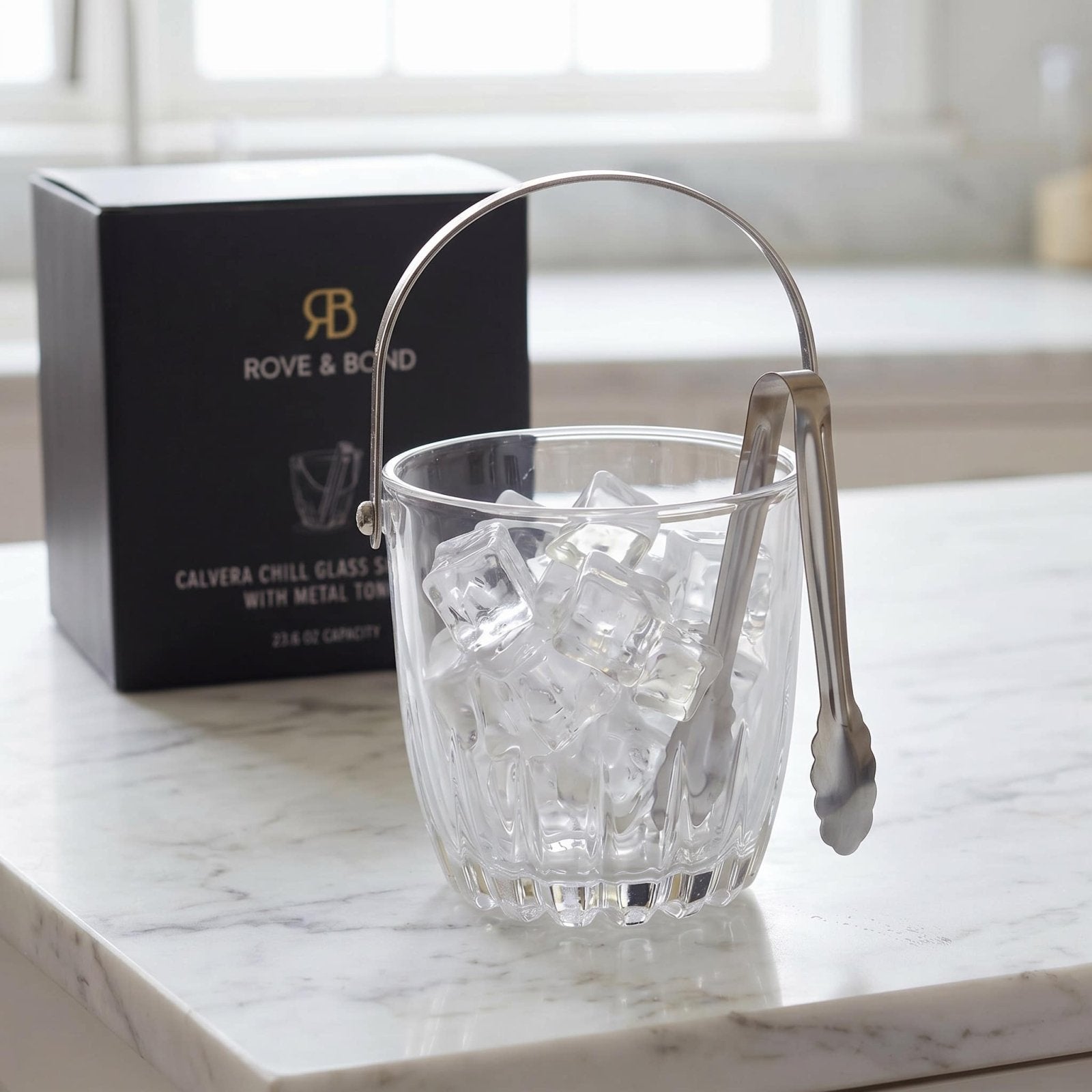 Calvera Monogrammed Chill Tabletop Glass Ice Bucket w/ Tongs (33 oz)