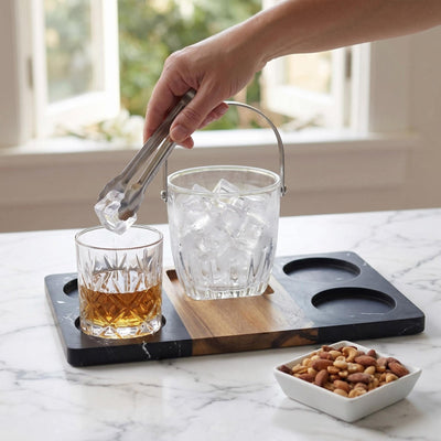 Calvera Monogrammed Chill Tabletop Glass Ice Bucket w/ Tongs (33 oz)
