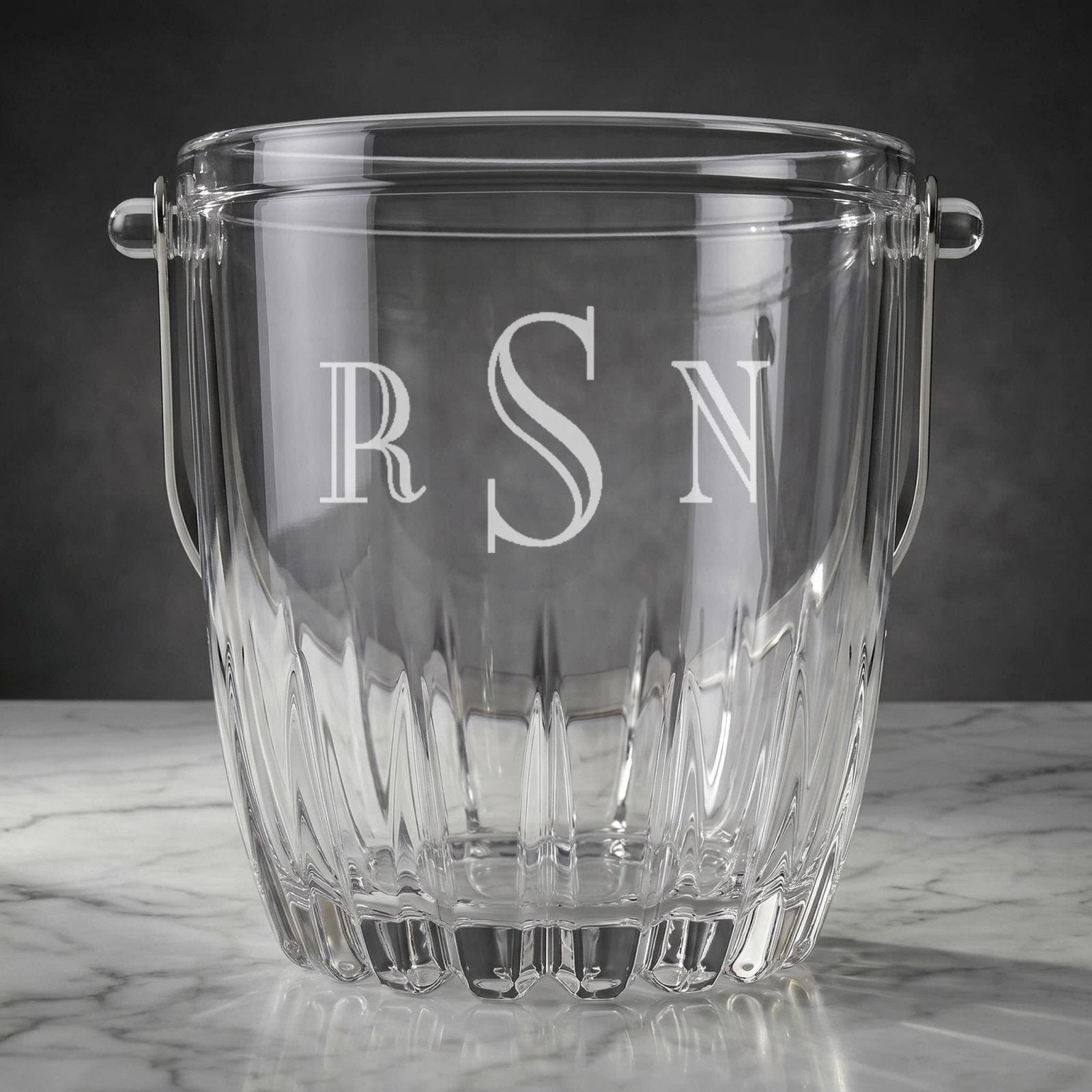 Calvera Monogrammed Chill Tabletop Glass Ice Bucket w/ Tongs (33 oz)