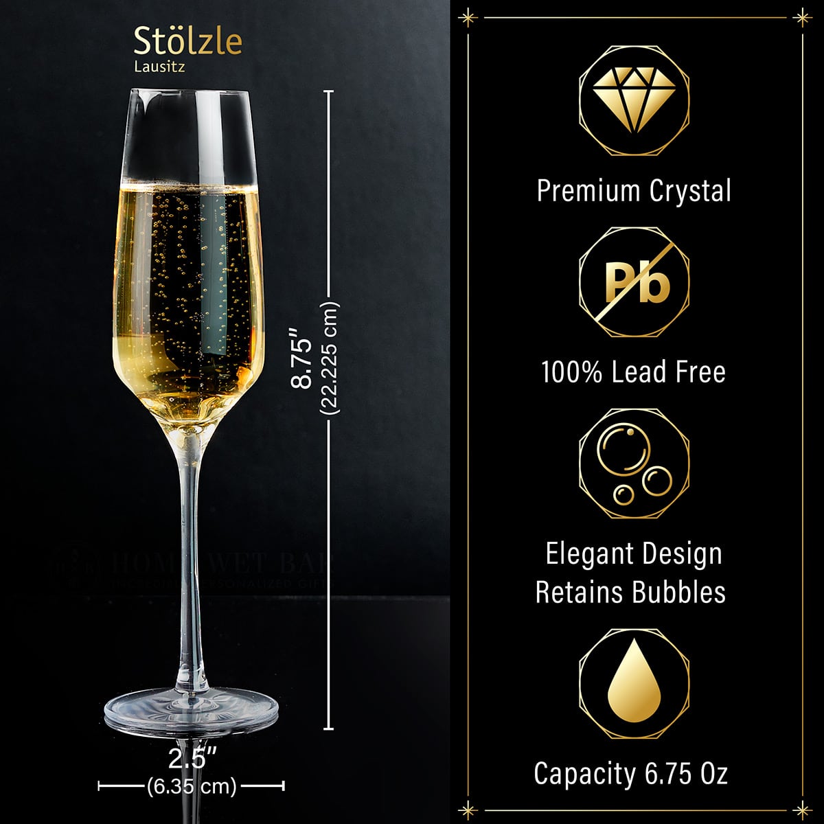 champagne flute glass details and measurements