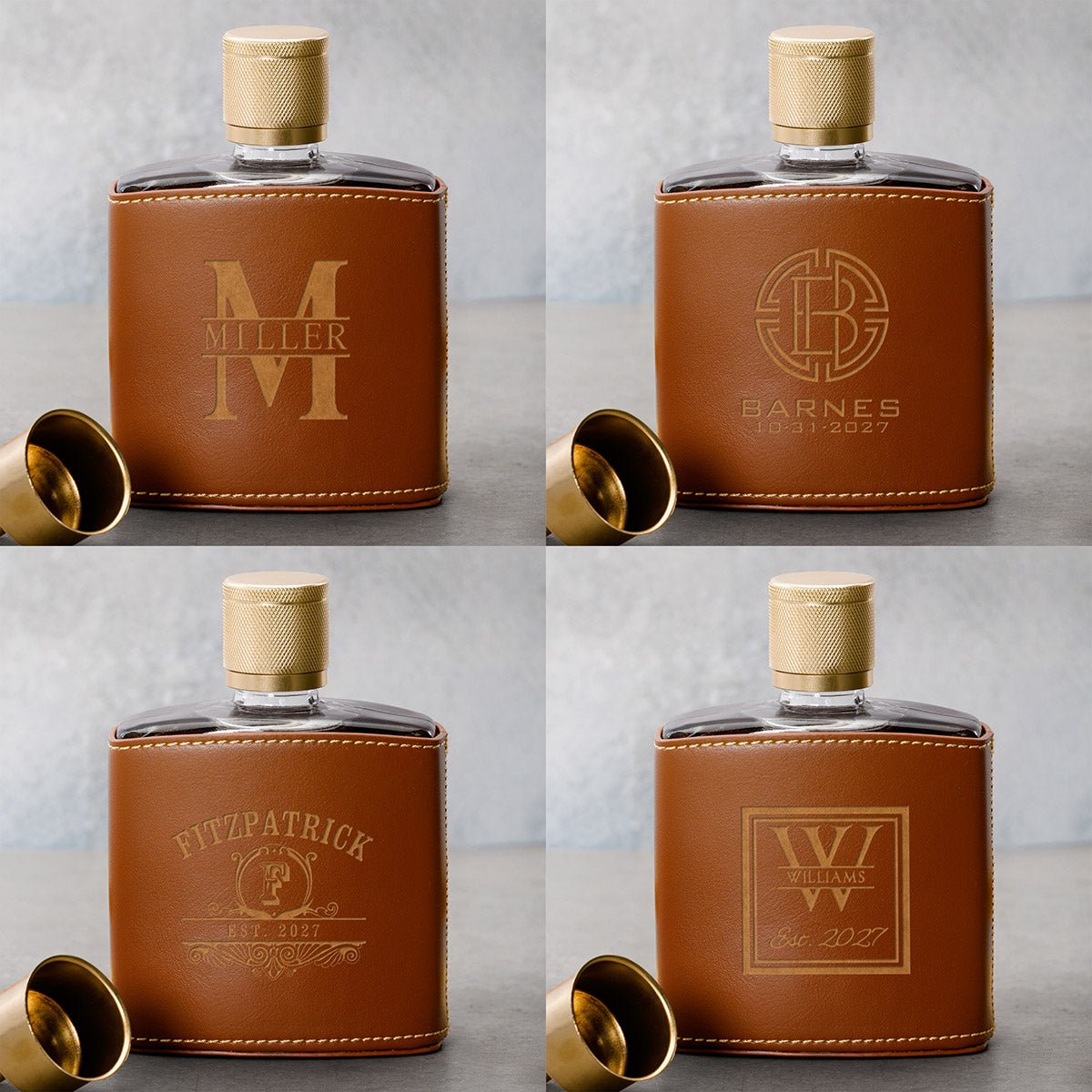 Crawford Custom Glass Flask Set - Leather Wrapped