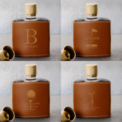 Crawford Leather Whiskey Flask - Golf Ball Glasses