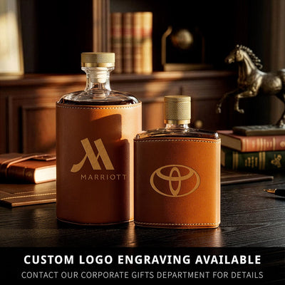 Crawford Leather Whiskey Flask - Golf Ball Glasses