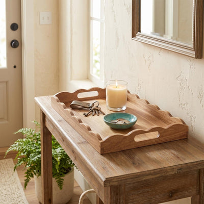 Custom Scalloped Acacia Wooden Serving Tray - 18 x 12 in