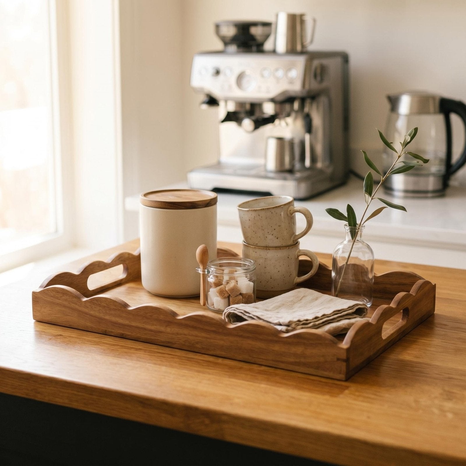 Custom Scalloped Acacia Wooden Serving Tray - 18 x 12 in