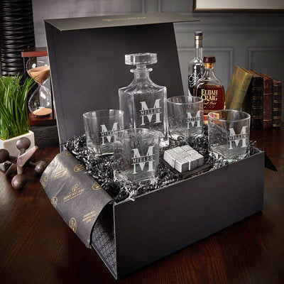 Engraved Whisky Decanter Set with Luxury Box - 7pc