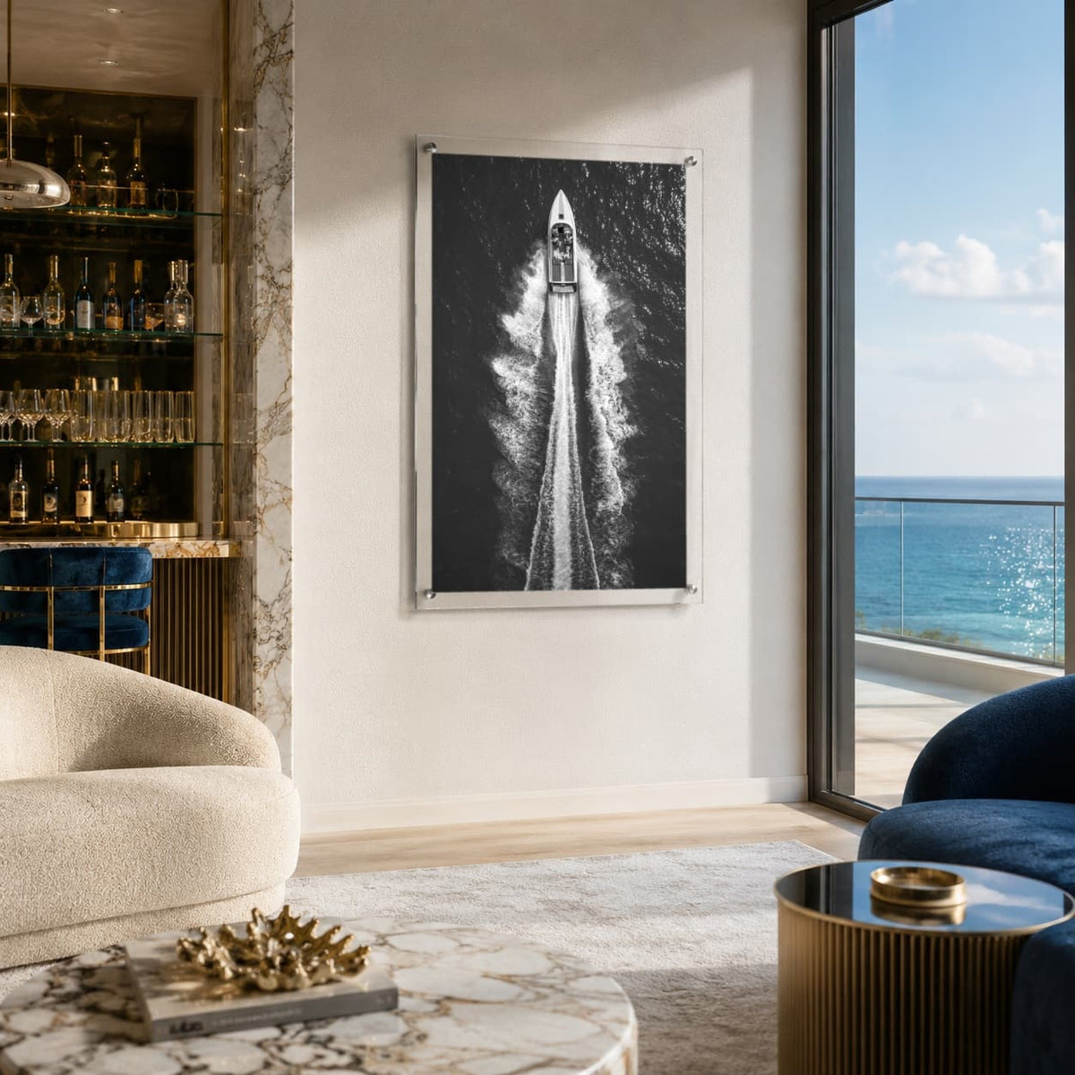 Exit By Sea Black & White Acrylic Wall Art Print - Vertical