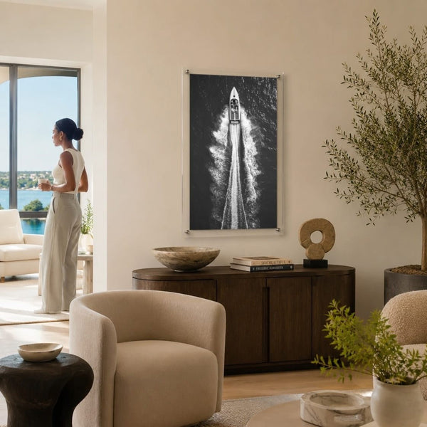 Exit By Sea Black & White Acrylic Wall Art Print - Vertical