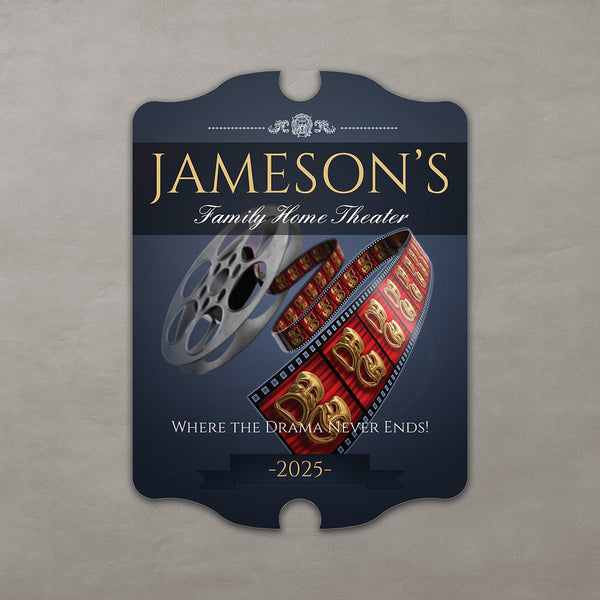 Family Movie Time Personalized Home Theater Sign