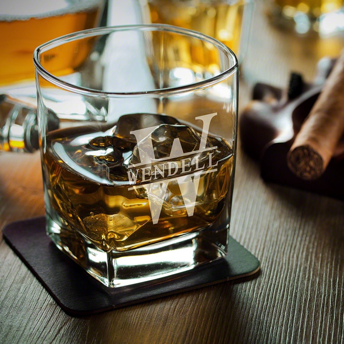 Monogram Etched Whiskey Glasses, Set of 2