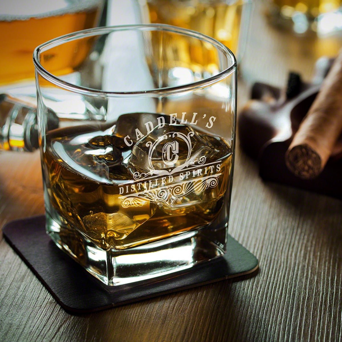 Monogram Etched Whiskey Glasses, Set of 2