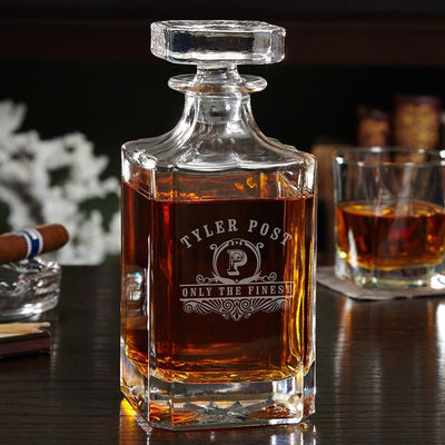 Personalized Bourbon Decanter Luxury Box Set with Rocks Glasses - 7pc