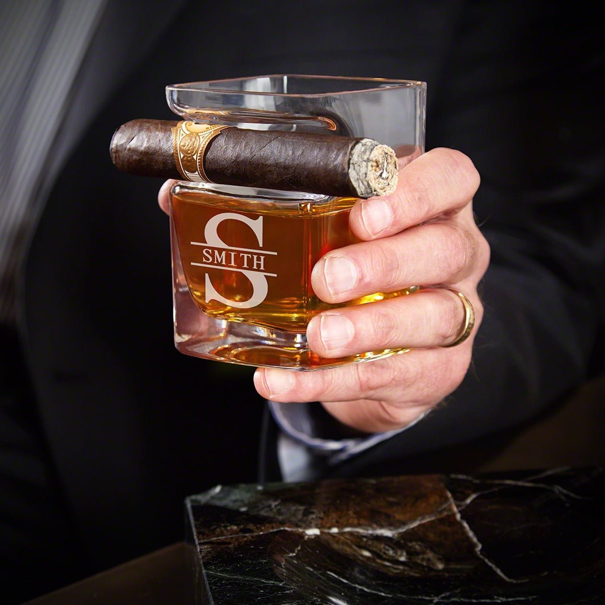 Personalized Cigar Gift Set with Cigar Glass and Cigar Case
