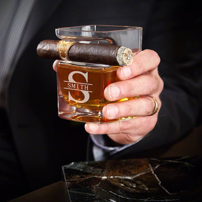 Personalized Cigar Gift Set with Cigar Glass and Cigar Case