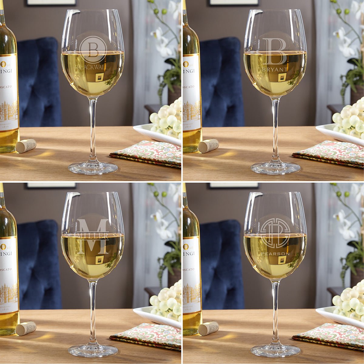 Personalized Marble Wine Chiller, Black with Custom Wine Glasses