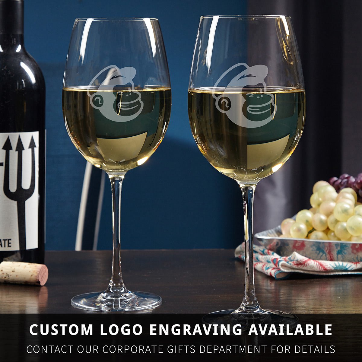 Personalized Marble Wine Chiller, Black with Custom Wine Glasses