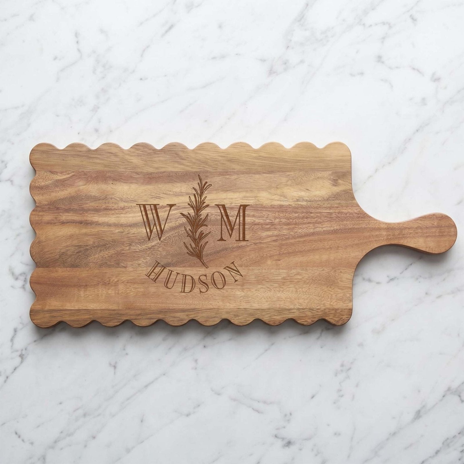Personalized Scalloped Acacia Wood Cutting Board - 18.5 x 8 in