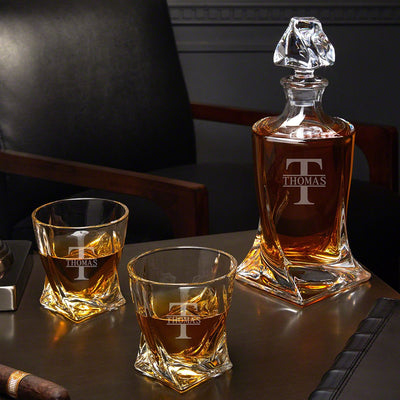 Personalized Vicente Twist Decanter Set with Whiskey Glasses