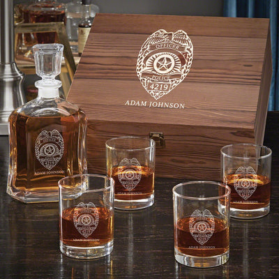 Personalized Whiskey Argos Decanter with Eastham Glasses - Gift Set for Police