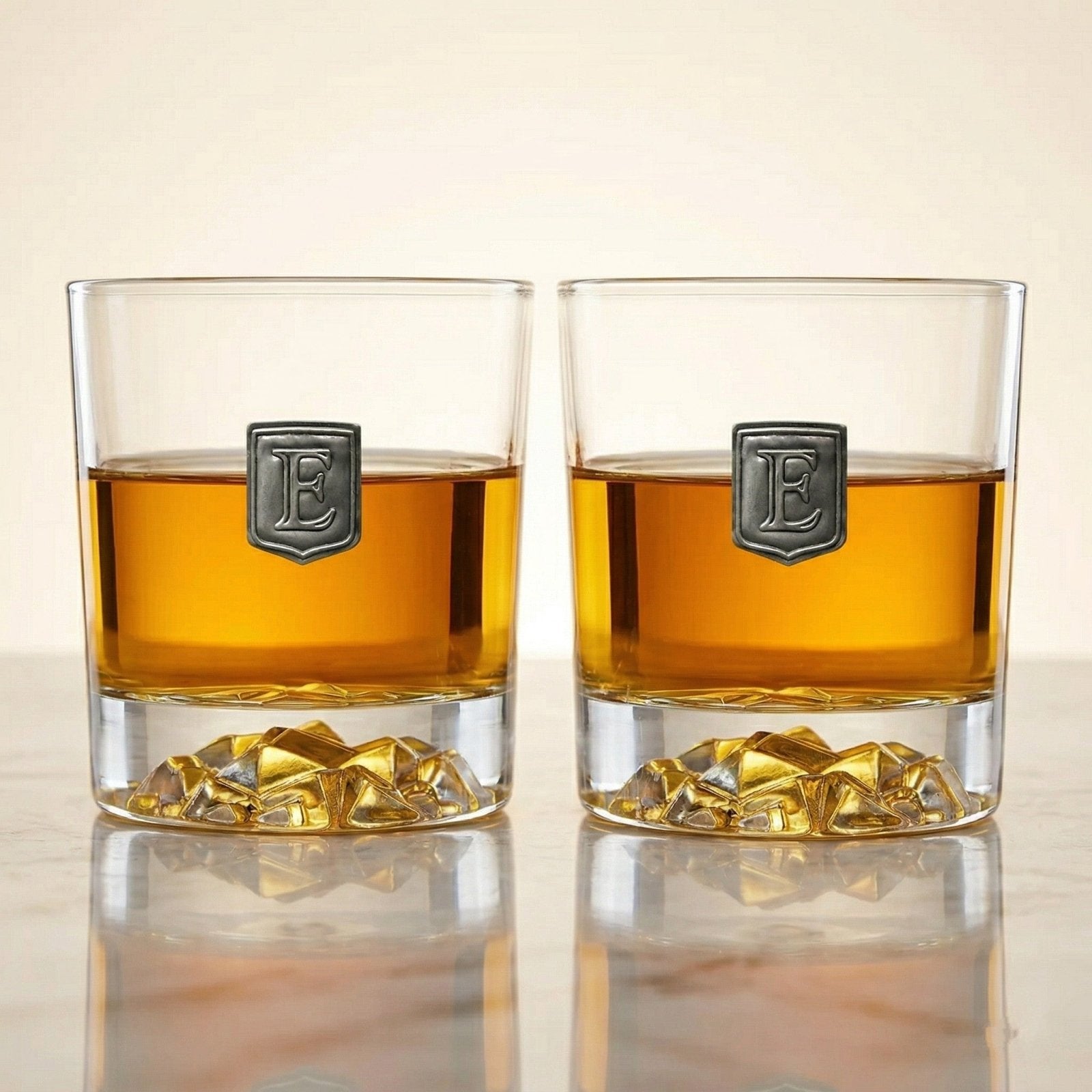 Pewter Crested Whiskey Glasses with Glacier Bottom