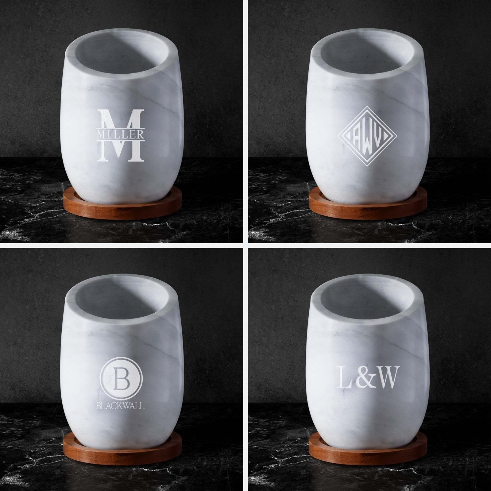 marble wine chiller - name and initials design options