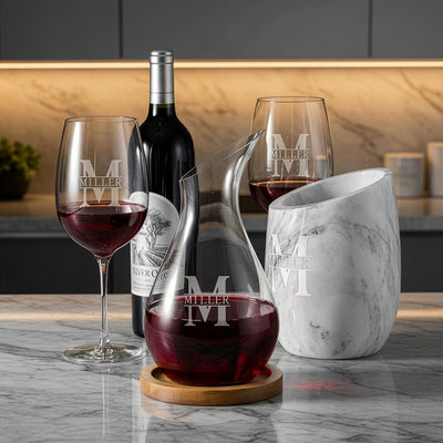 Reed Marble Wine Chiller Set w/ Slant Decanter & Wine Glasses
