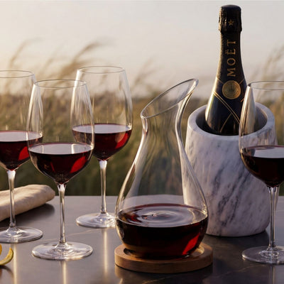Reed Marble Wine Chiller Set w/ Slant Decanter & Wine Glasses