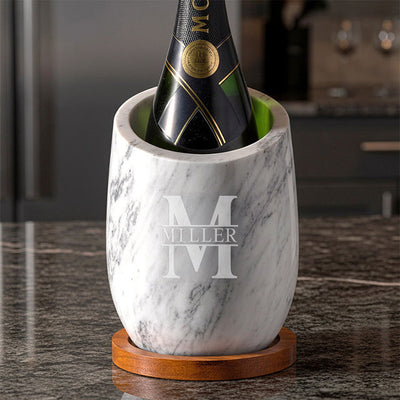 reed slanted marble champagne & wine chiller with champagne bottle