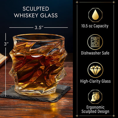 sculpted whiskey glass details and measurements