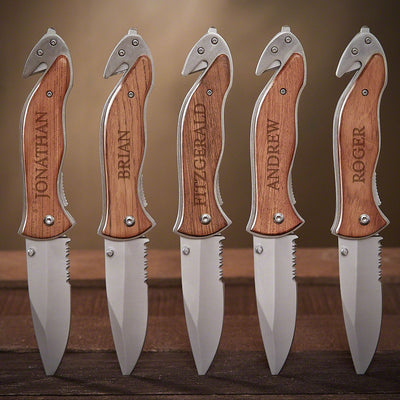 Serrated Personalized Knife Gift for Groomsmen Set of 5