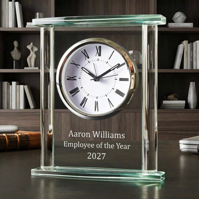 Square Glass Engraved Desk Clock