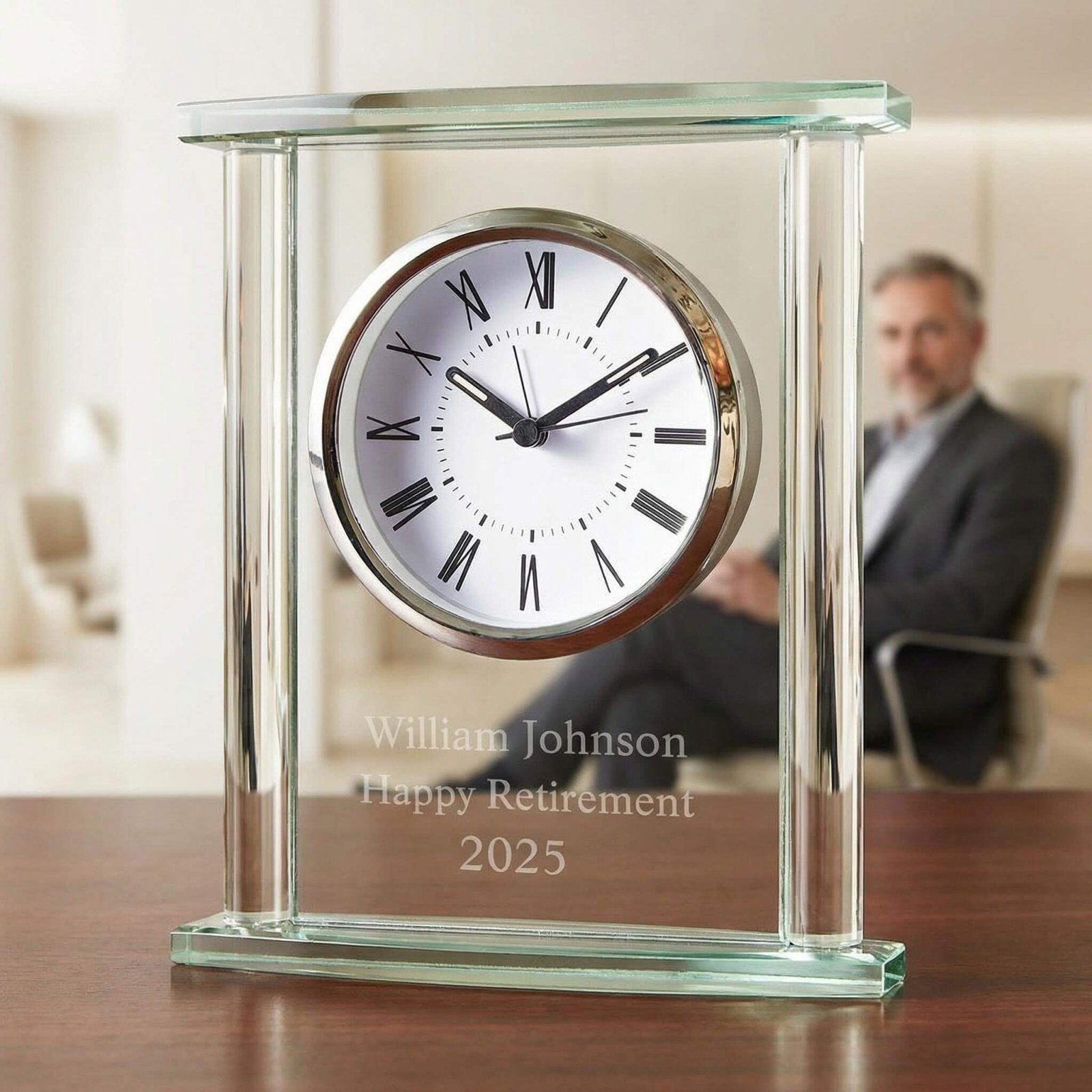 Square Glass Engraved Desk Clock