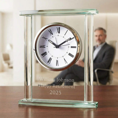 Square Glass Engraved Desk Clock