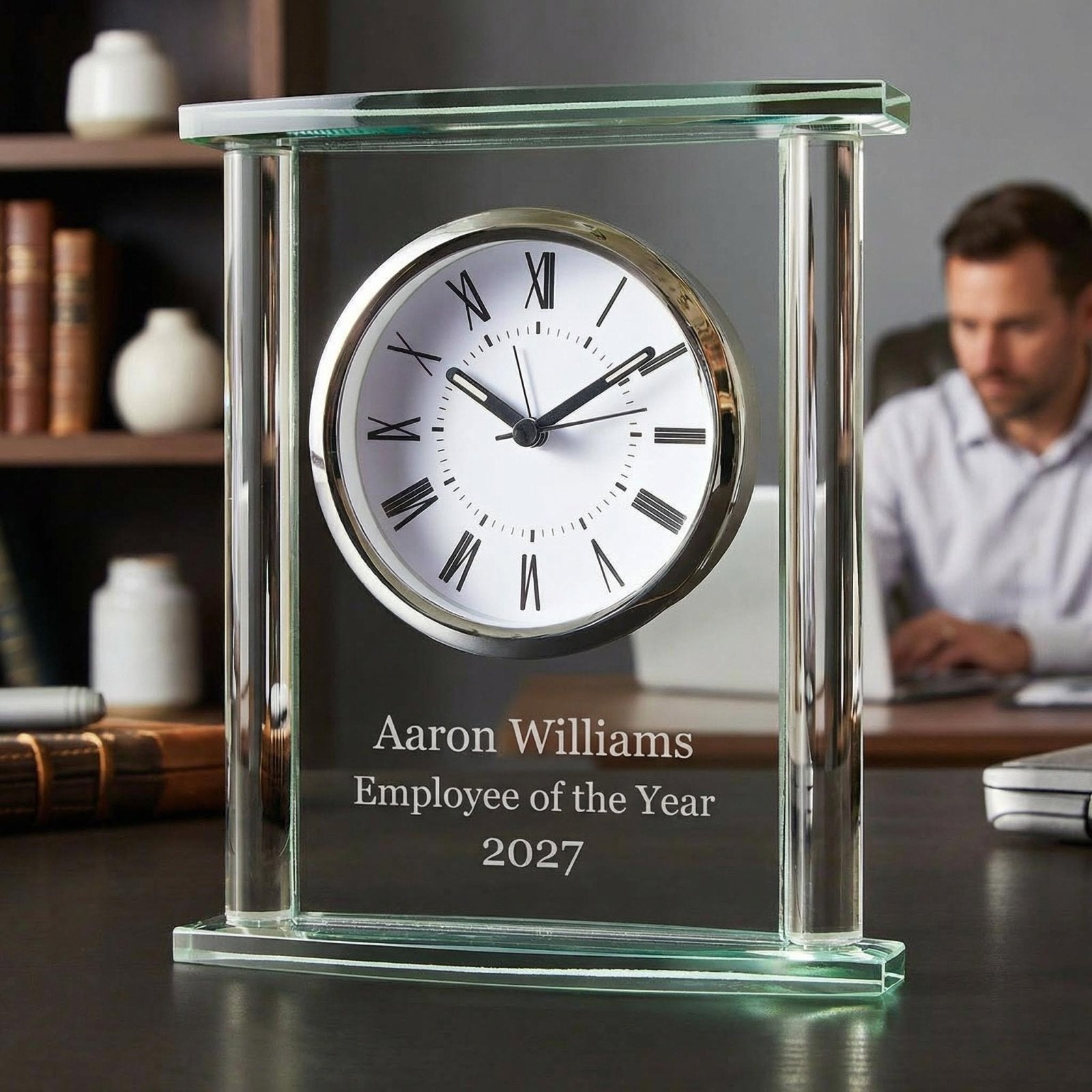 Square Glass Engraved Desk Clock