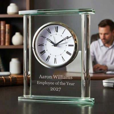 Square Glass Engraved Desk Clock
