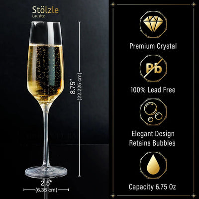 Stolzle Personalized Champagne Flutes with White Marble Champagne Bottle Chiller