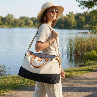 Strathmoor Weekender Travel Bag Tote for Women, White & Black