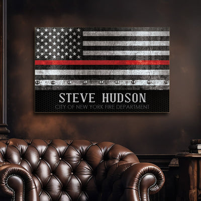 Thin Red Line Personalized Sign - Firefighter Gift
