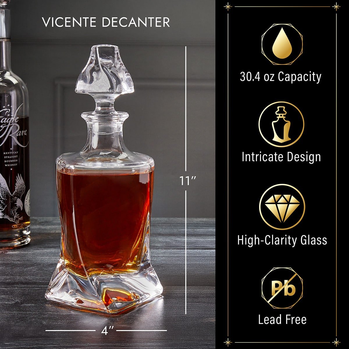 Vicente Custom Whiskey Decanter - Twist Liquor Decanter details and measurements