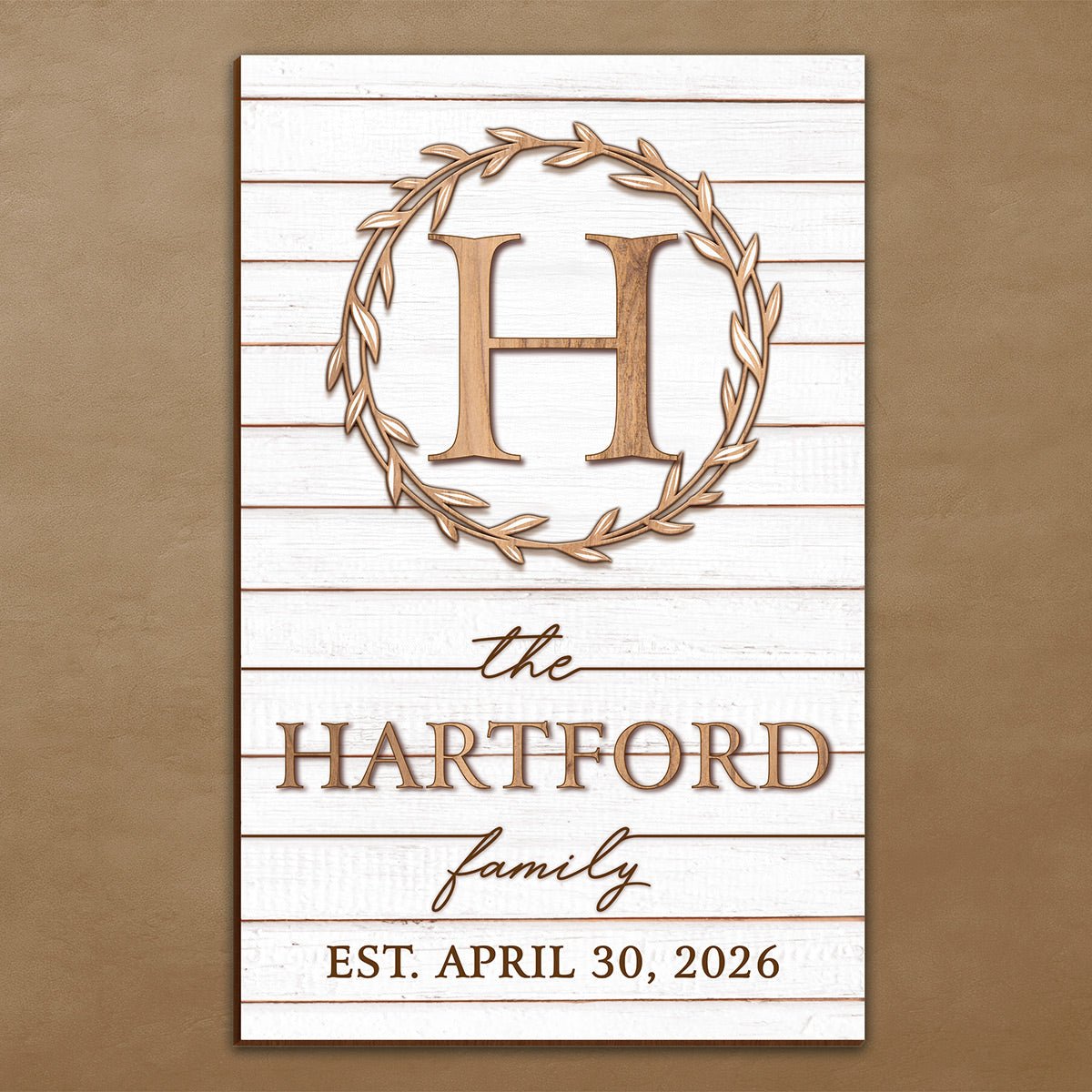 Warm Connections Family Name Sign, White and Wood