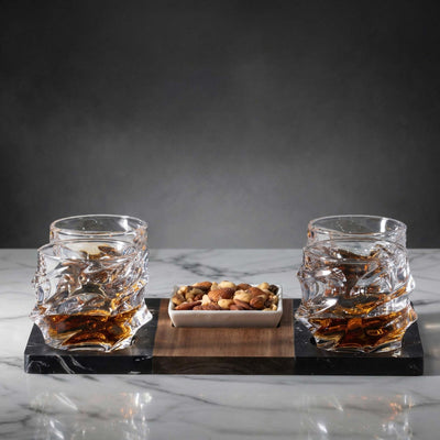 Winslow Cocktail Serving Tray Set w/ 4 pc Sculpted Whiskey Glasses