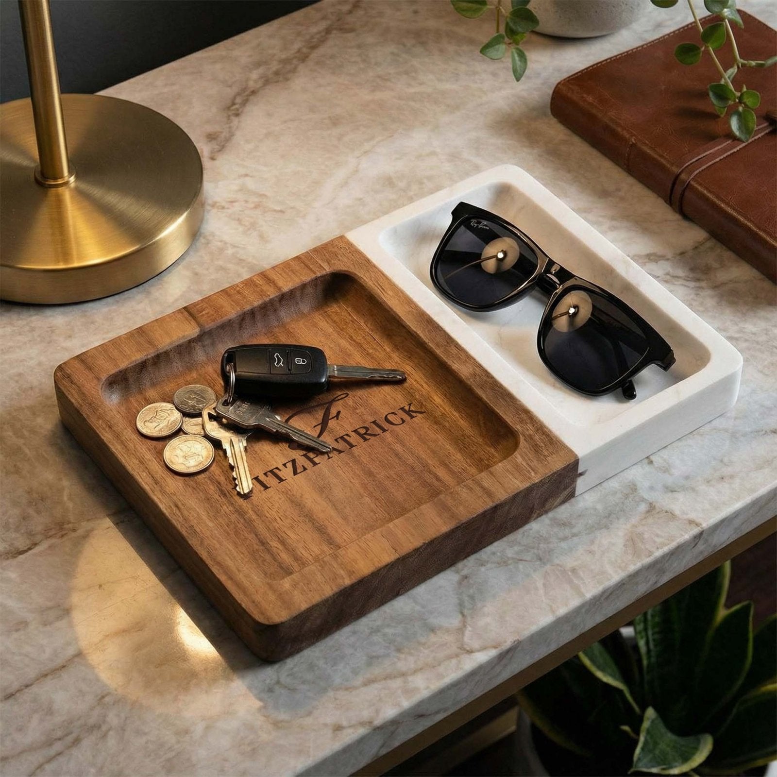 Winslow Valet Catchall Tray - Marble & Wood