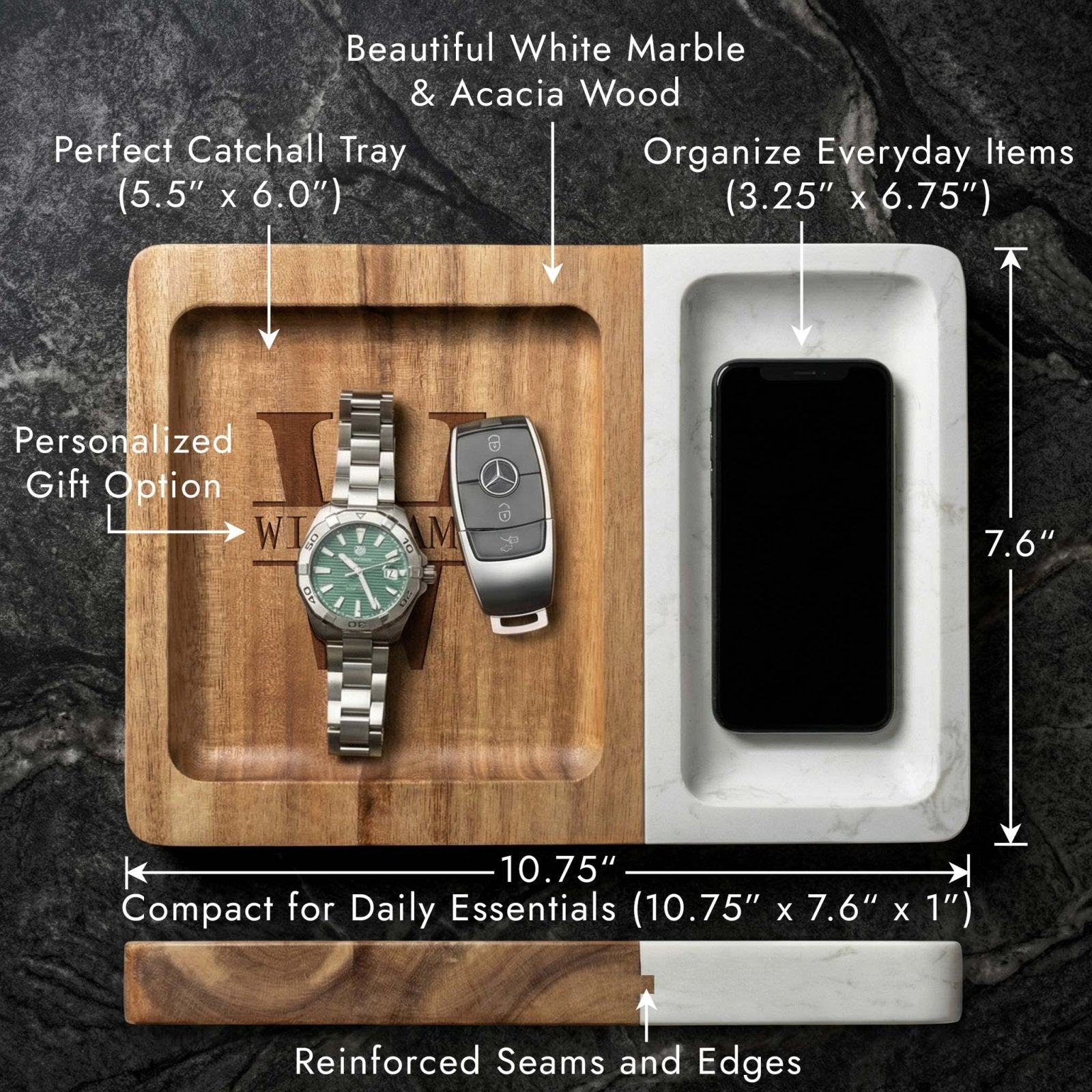 Winslow Valet Catchall Tray - Marble & Wood