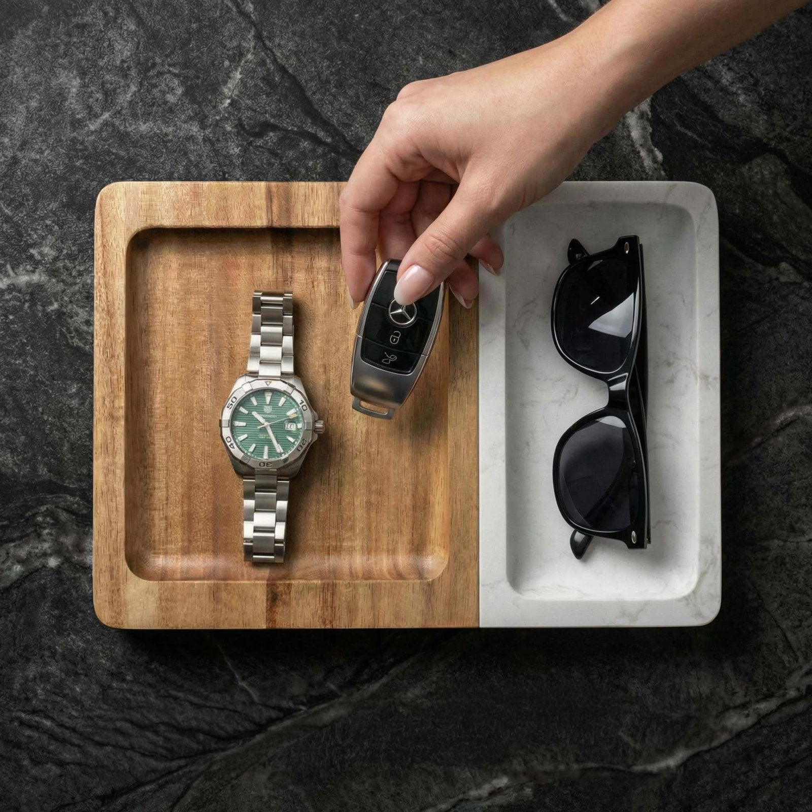 Winslow Valet Catchall Tray - Marble & Wood
