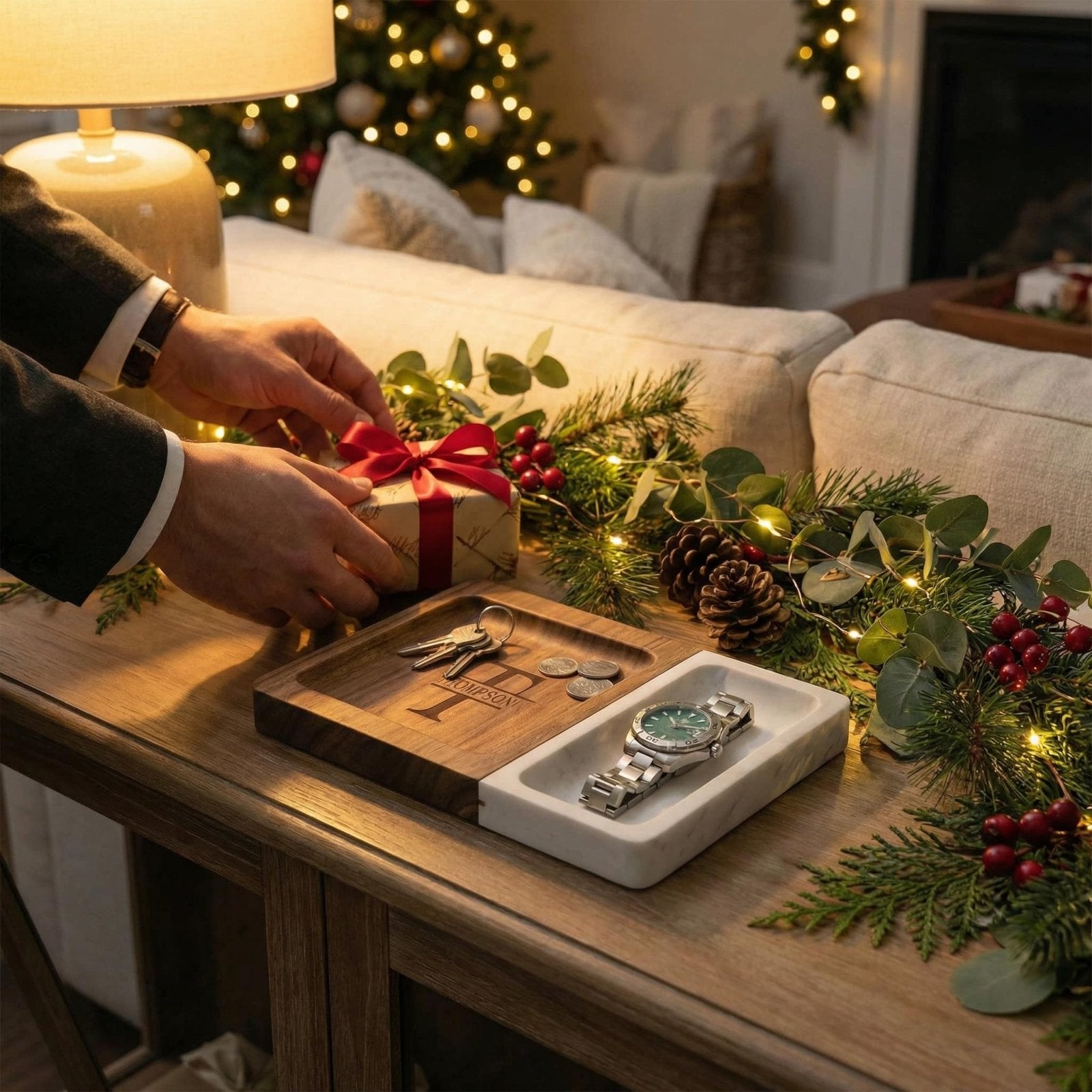 Winslow Valet Catchall Tray - Marble & Wood