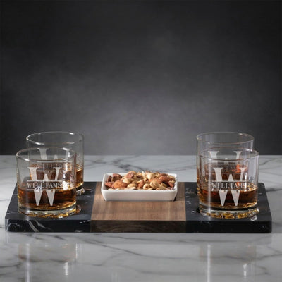 Winslow Whiskey Gift Set - Marble Serving Tray w/ Decanter & Buckman Glasses