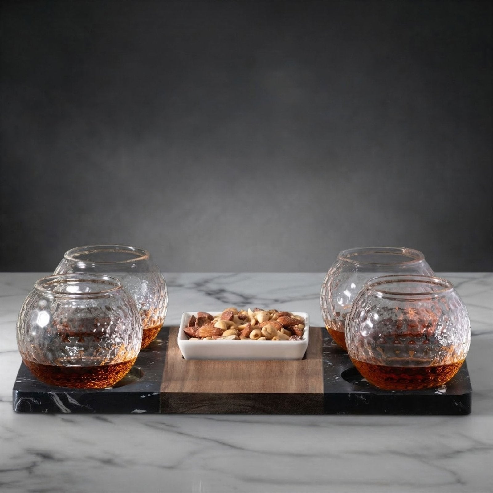 Whiskey Golf Set - Serving Tray w/ 4 Golf Ball Glasses and nuts